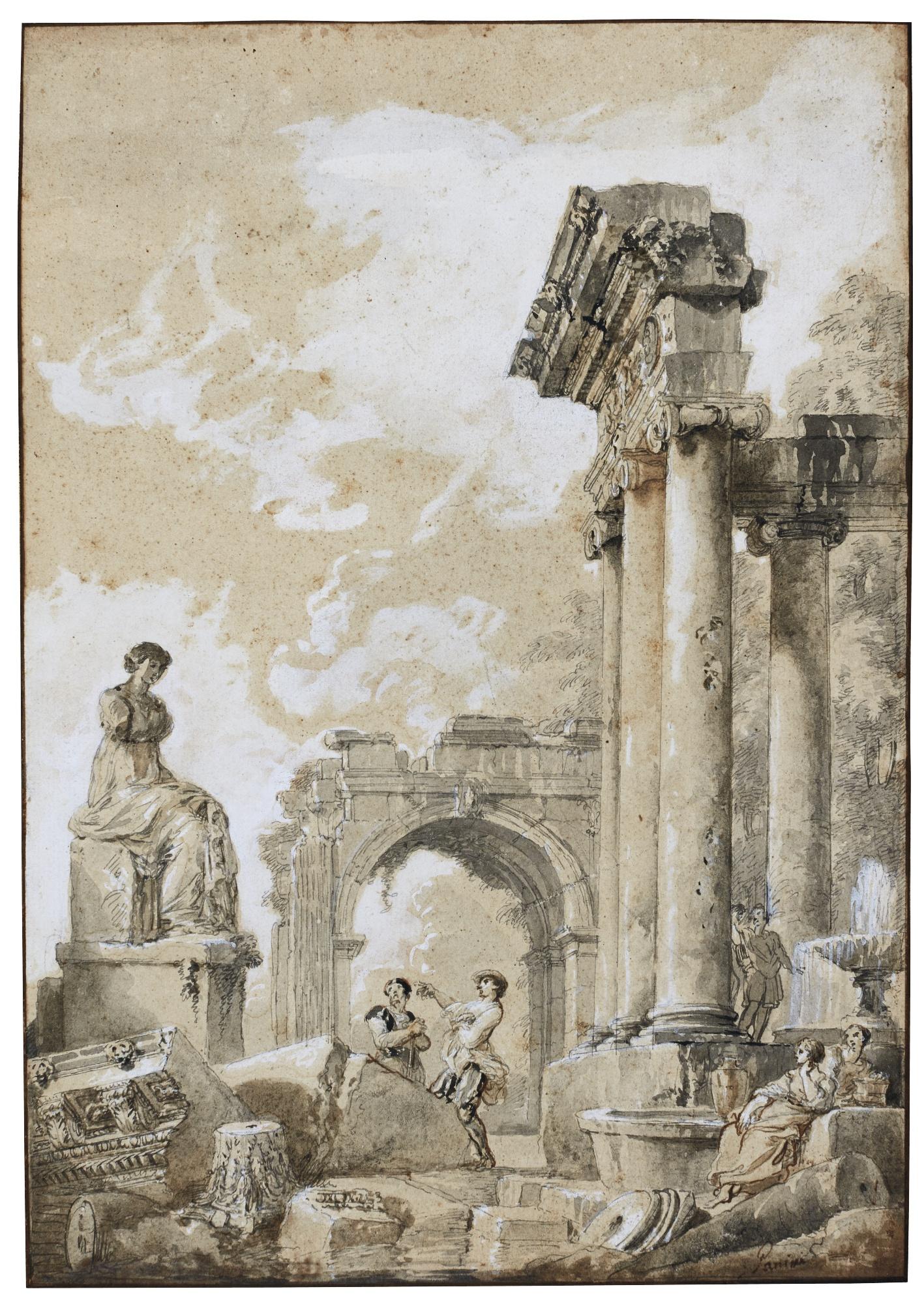 Giovanni Paolo Panini - Roman Capriccio With The Temple Of Concord