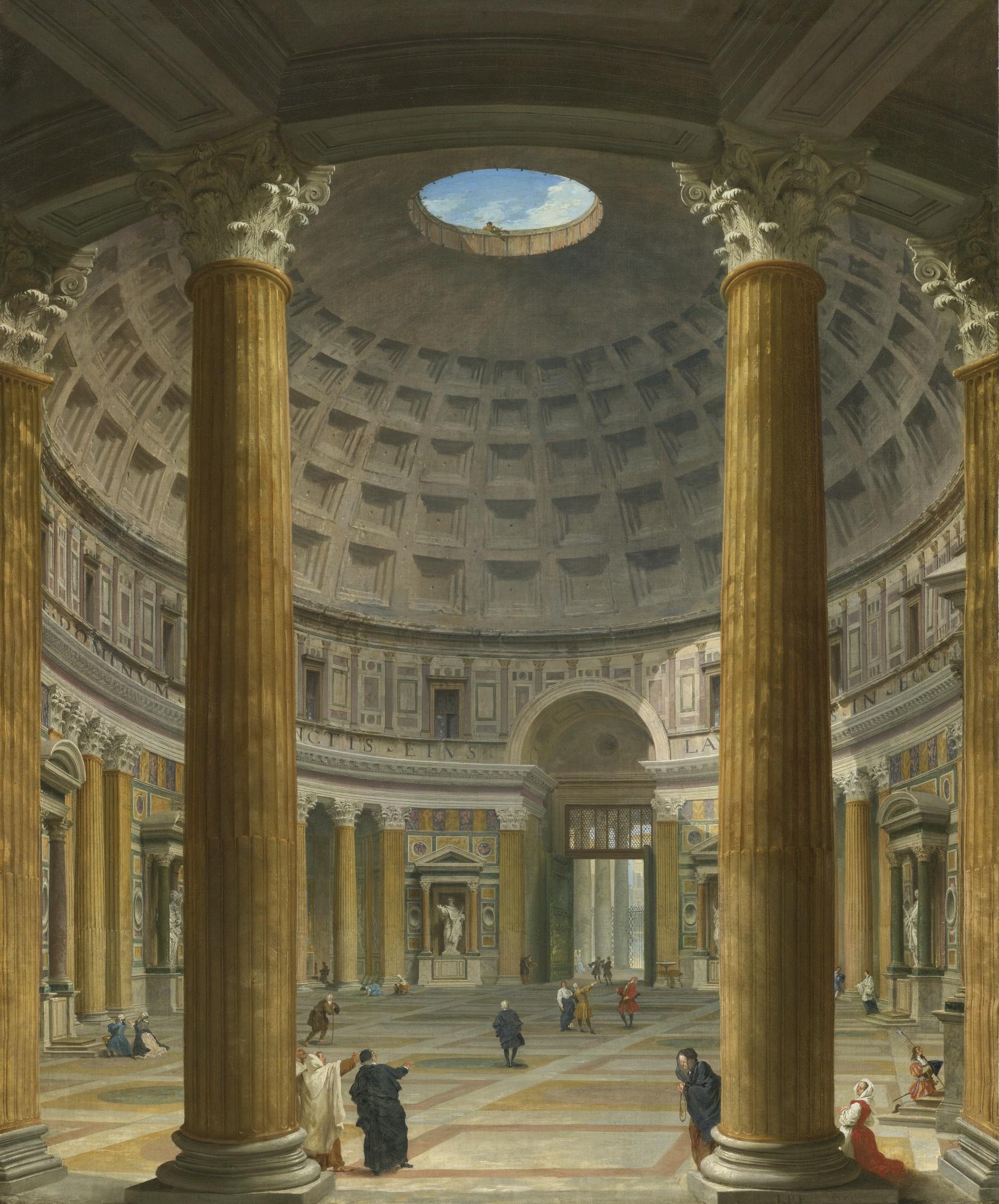 Giovanni Paolo Panini - Rome, The Pantheon, A View Of The Interior Towards The Piazza Della Rotonda