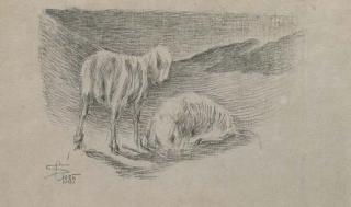 Giovanni Segantini - Landschaft Mit Zwei Schafen