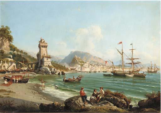 Giovanni Serritelli - An Italian brig and a Greek barque anchored off the Neapolitan coast