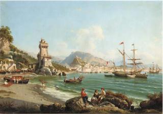 Giovanni Serritelli - An Italian brig and a Greek barque anchored off the Neapolitan coast