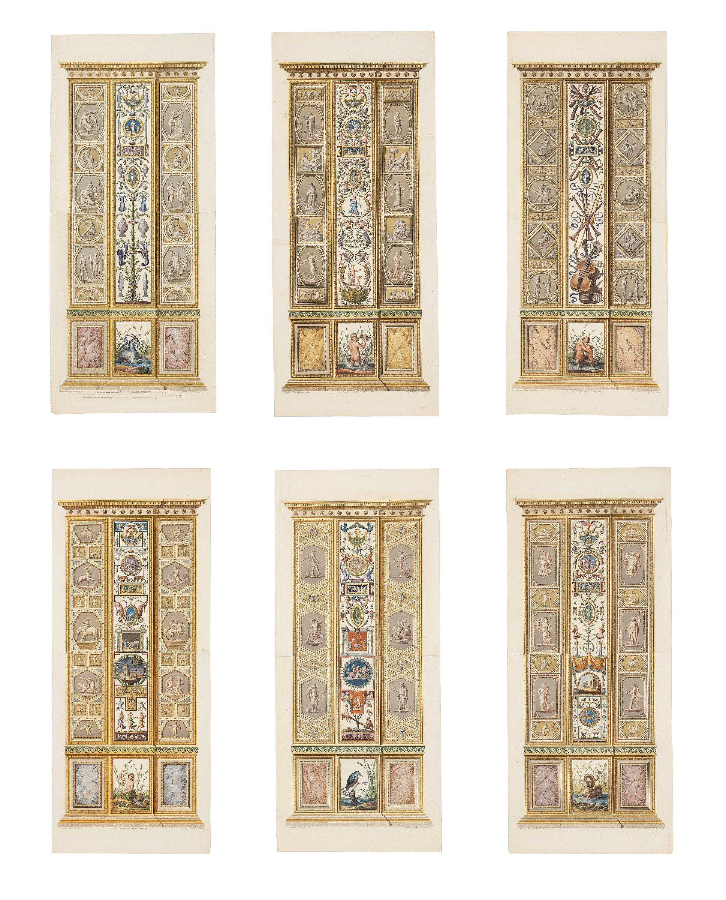 Giovanni Volpato - Six wall sections / pilasters in the Raphael Loggias in the Vatican.