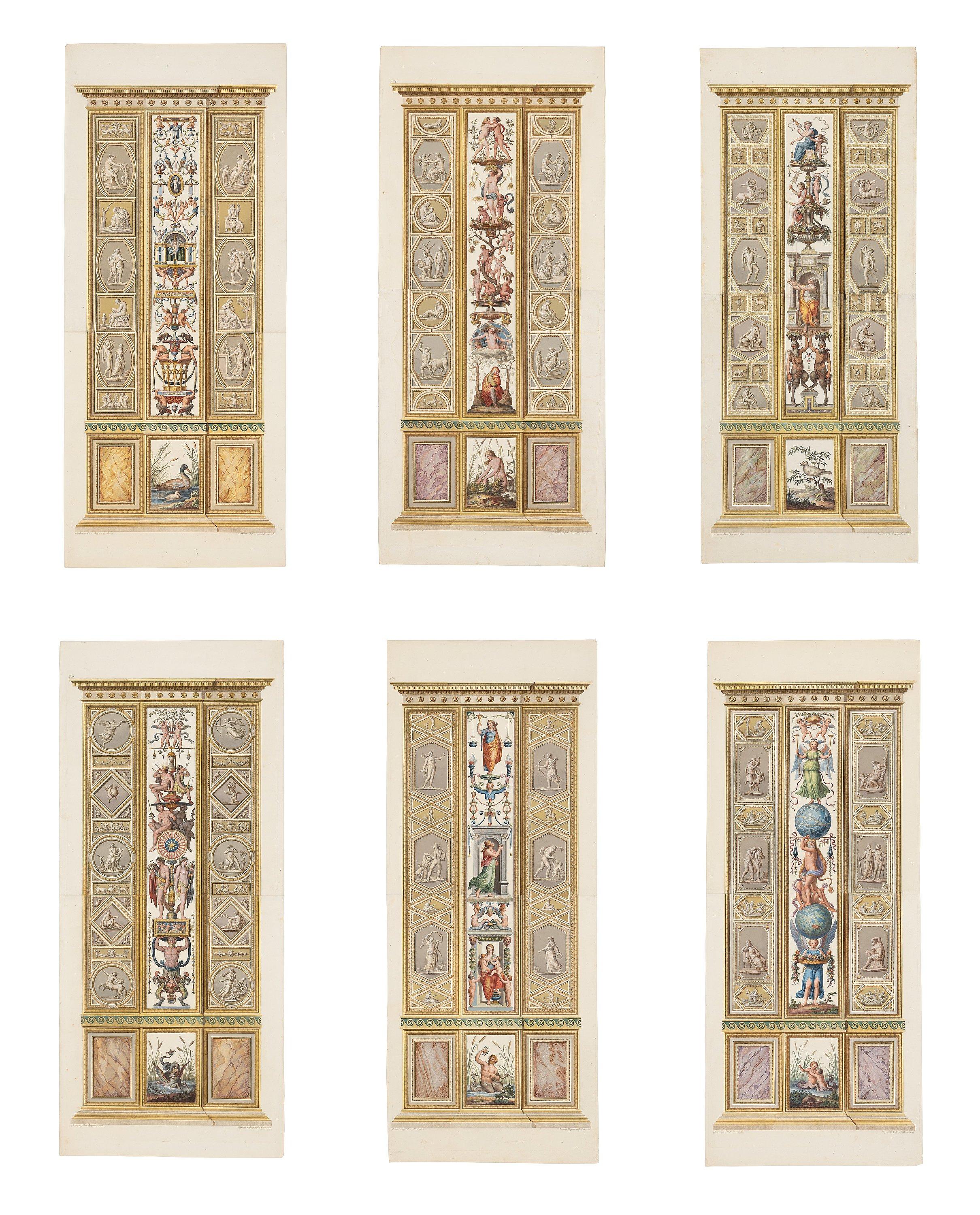 Giovanni Volpato - Six wall sections / pilasters in the Raphael Loggias in the Vatican.