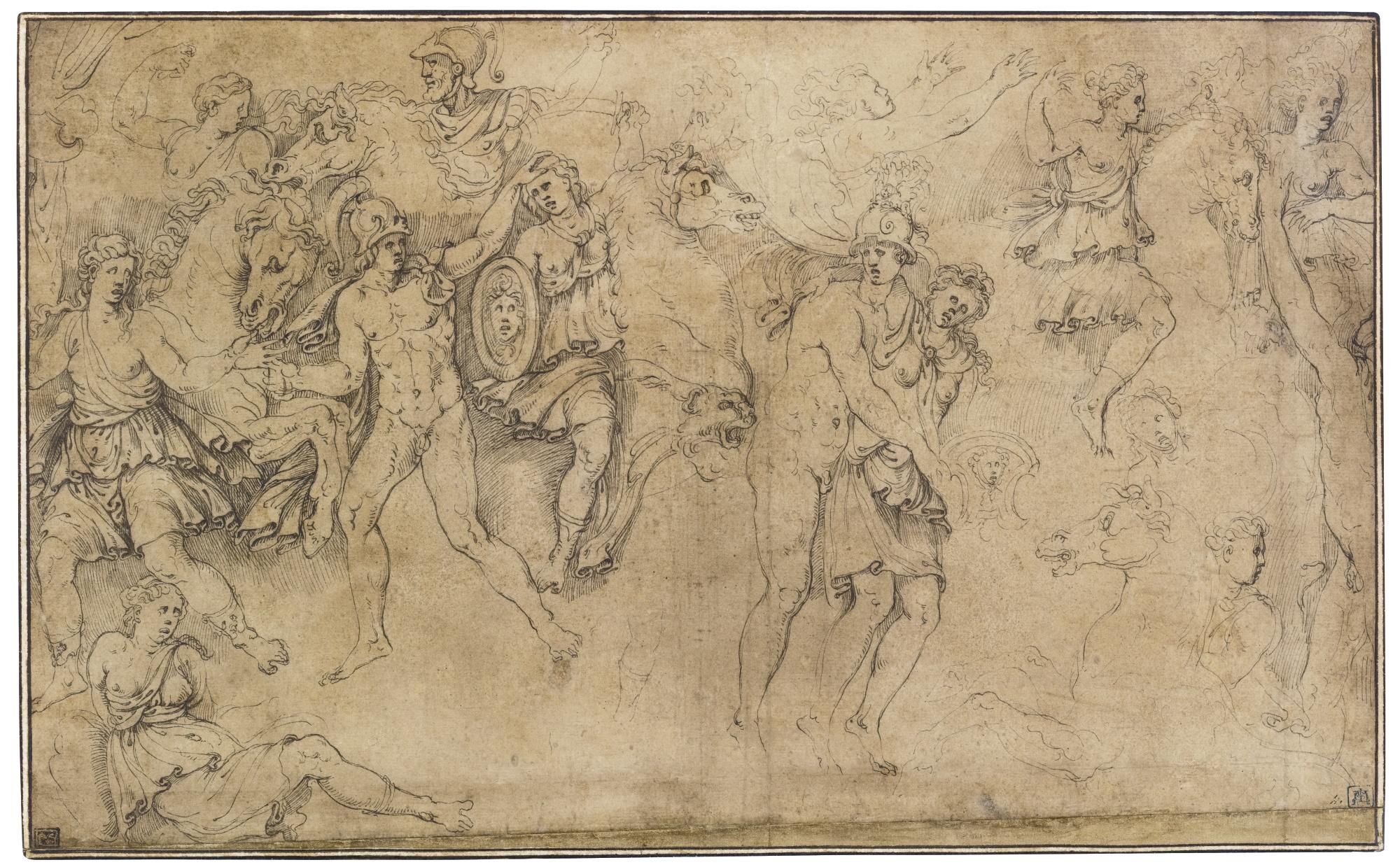 Girolamo Da Carpi - Combat Of Greeks And Amazons With Achilles And Penthesilea