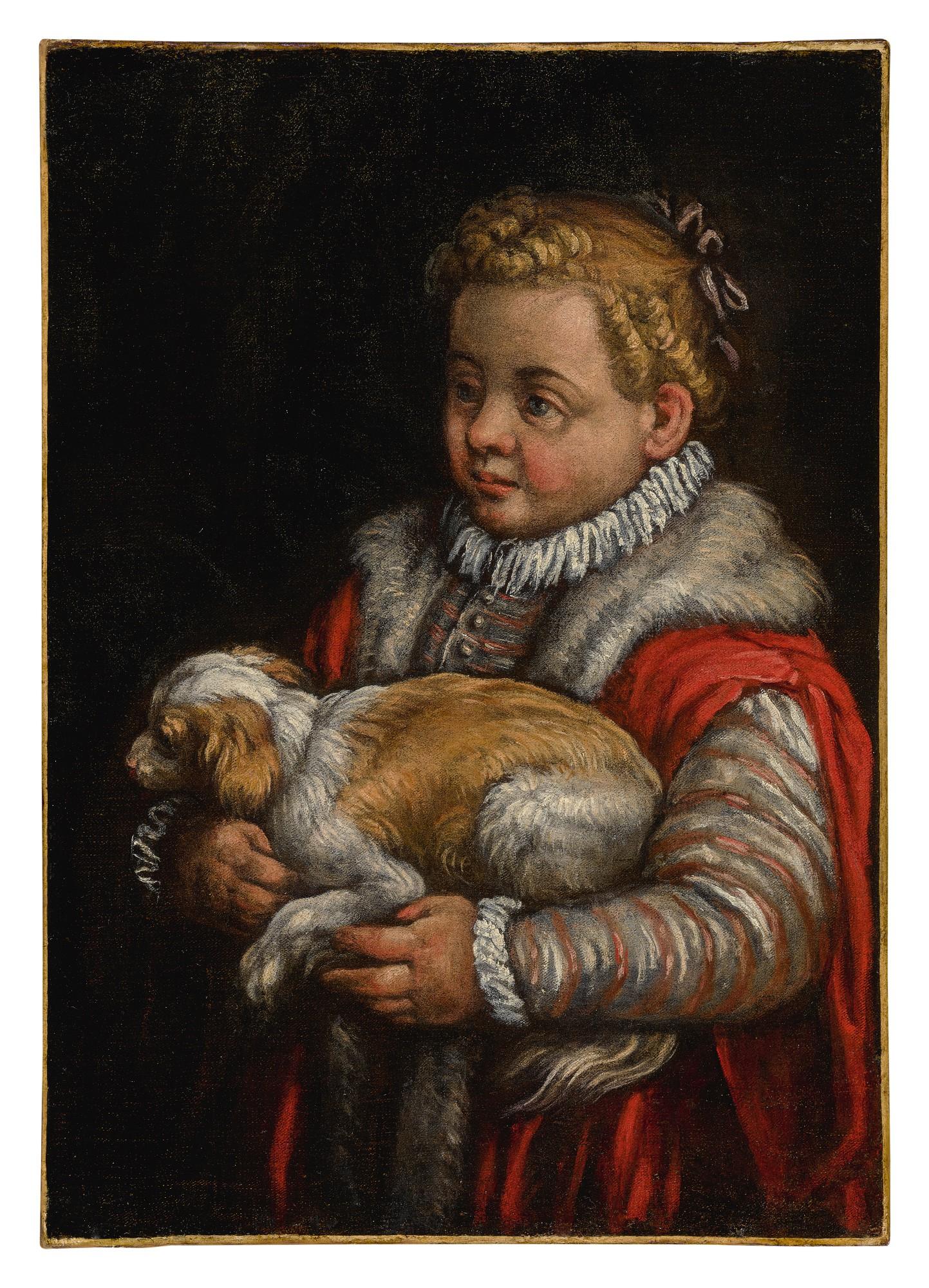 Girolamo Da Ponte - Portrait of a young girl with a dog