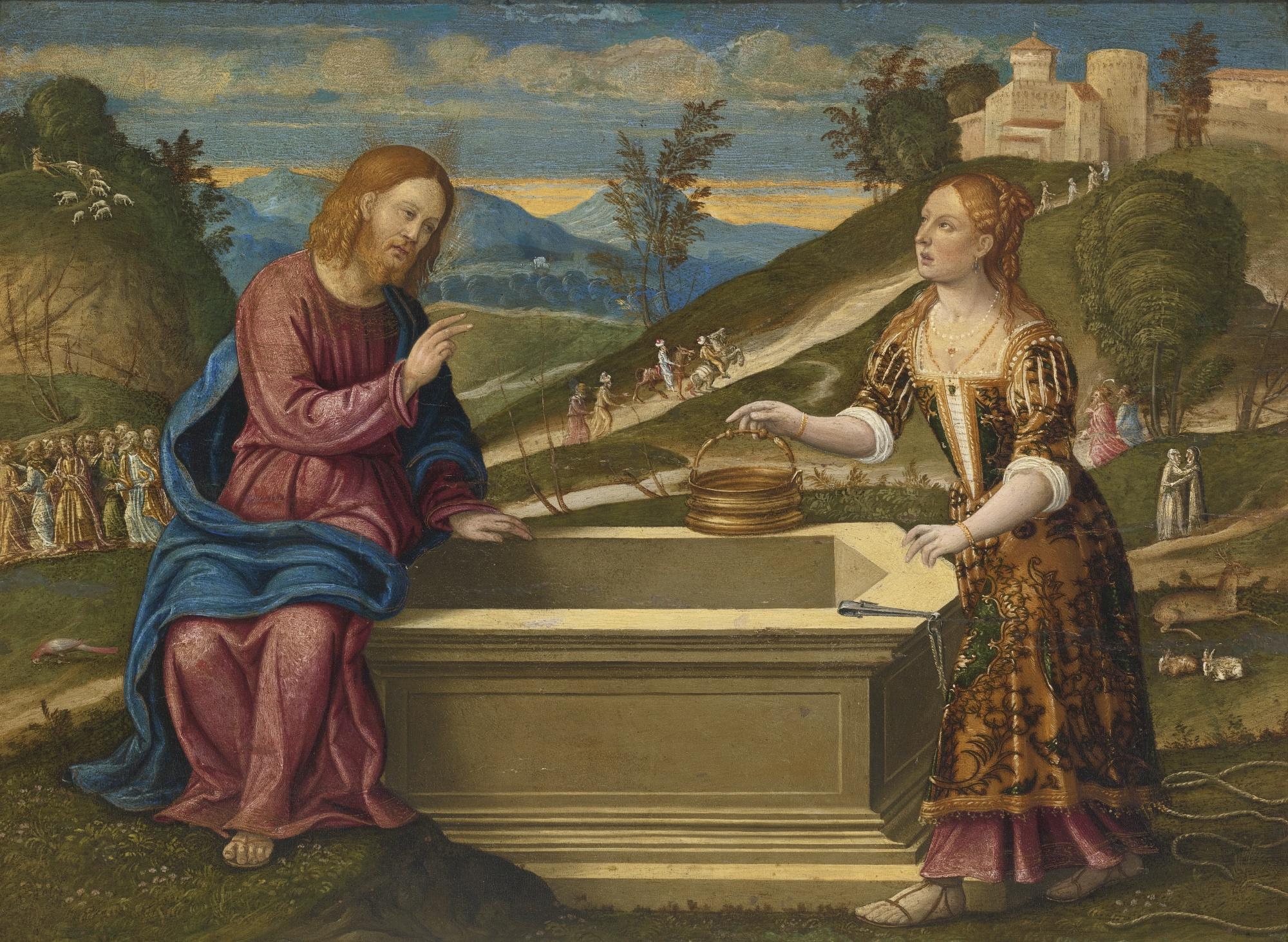 Girolamo Da Santacroce - Christ And The Woman Of Samaria
