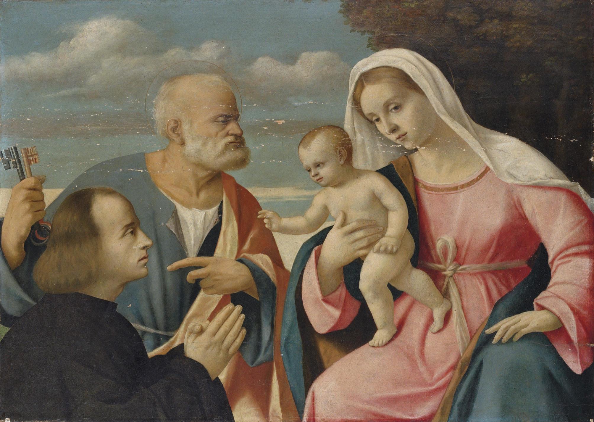 Girolamo Da Santacroce - The Madonna And Child With Saint Peter And A Donor