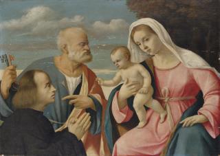 Girolamo Da Santacroce - The Madonna And Child With Saint Peter And A Donor