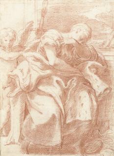 Girolamo Francesco Maria Mazzola - A sleeping female figure, a winged putto beside her with a sword resting behind them