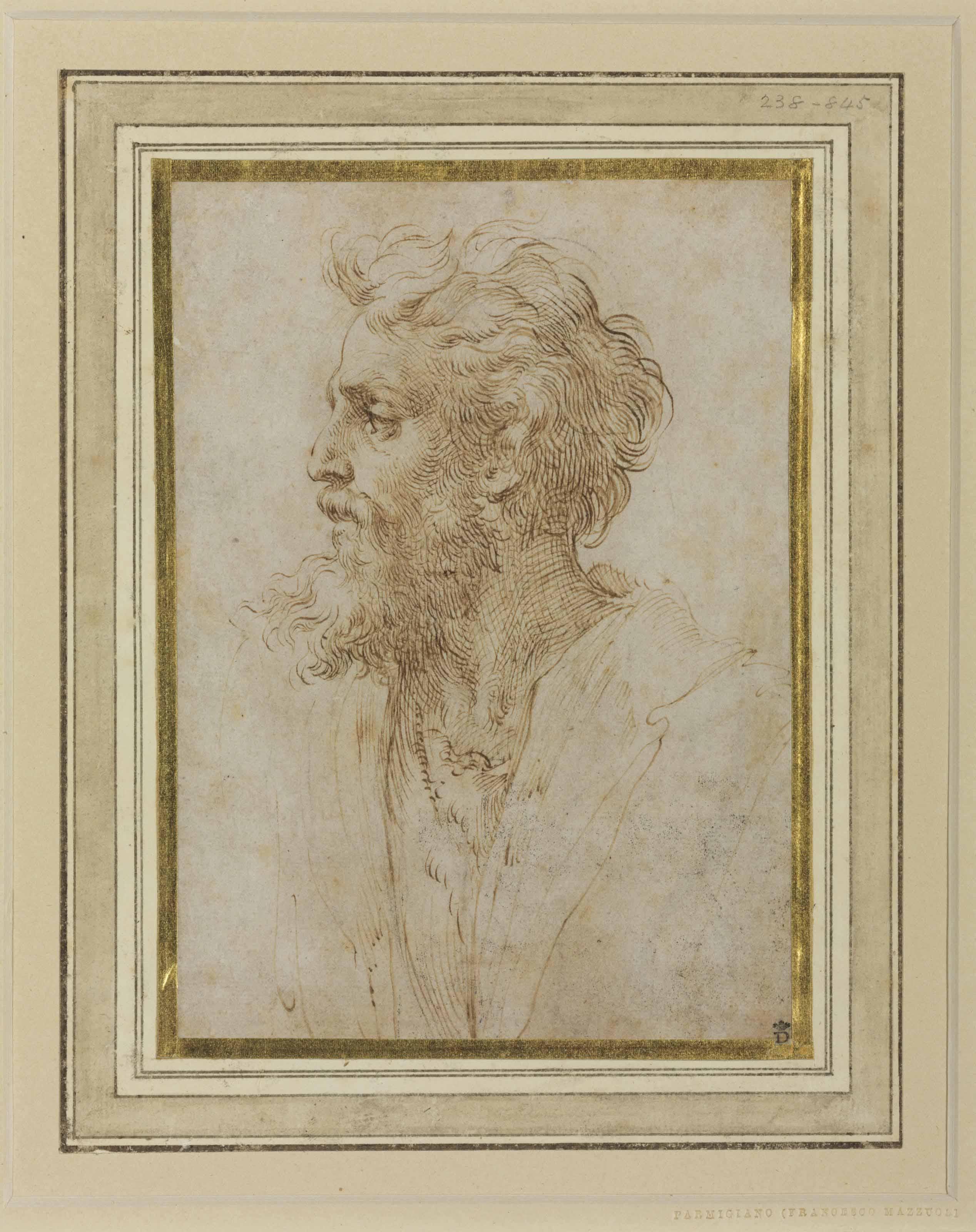 Girolamo Francesco Mazzola - Head Of A Bearded Man In Profile Facing Left, Possibly A Self-Portrait