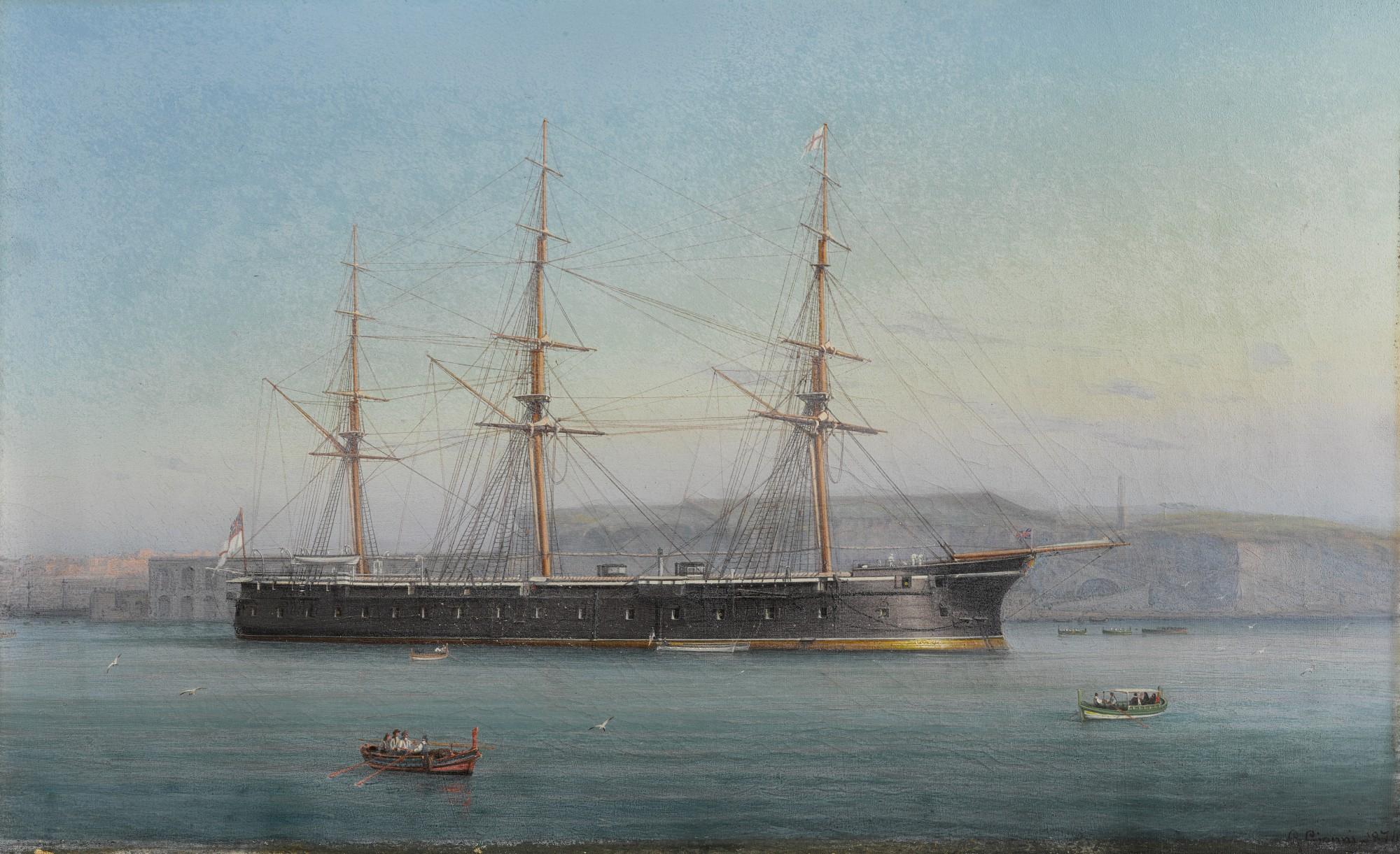 Girolamo Gianni - A British Man of War in Valletta Harbour, Malta