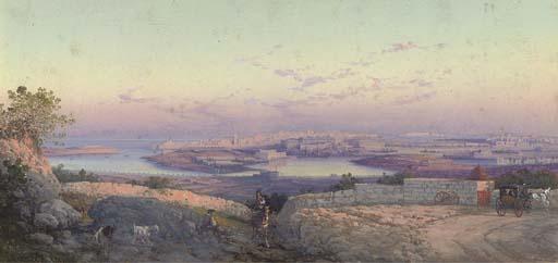 Girolamo Gianni - Peasants above Valletta harbour, Malta