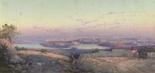Girolamo Gianni - Peasants above Valletta harbour, Malta