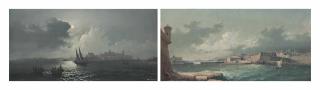 Girolamo Gianni - The Grand harbour by day; and Marsamxett harbour by night, Malta