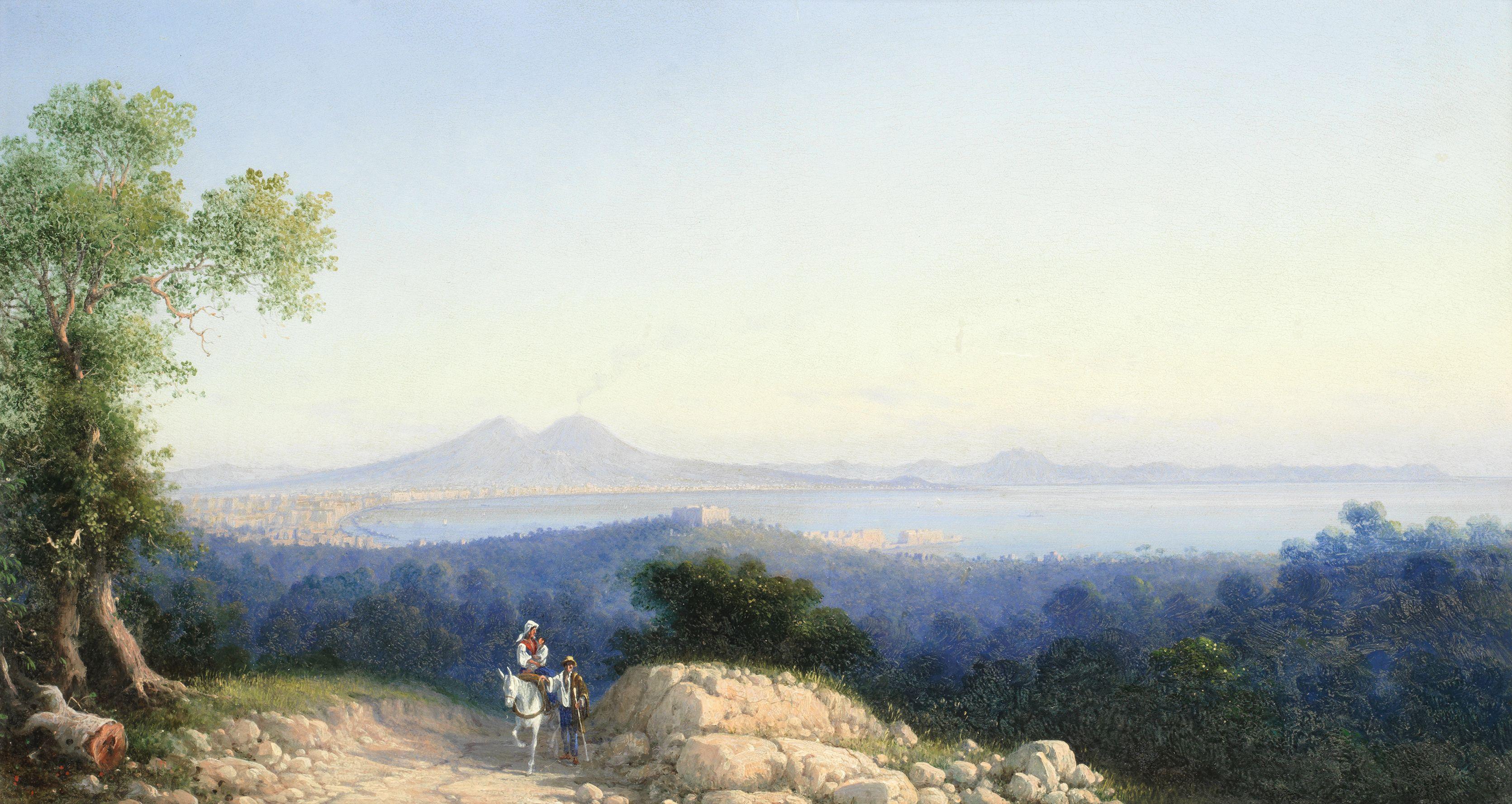 Girolamo Gianni - View Of The Bay Of Naples, Vesuvius Smoking In The Distance