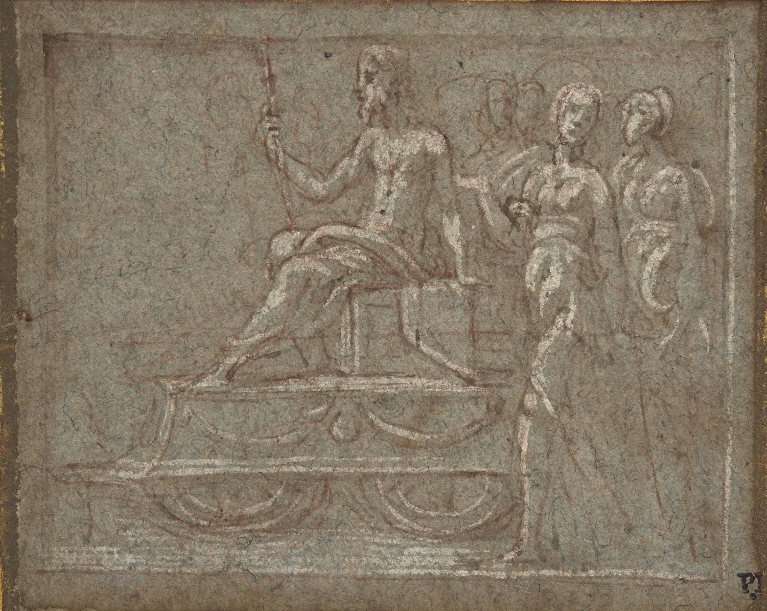 Girolamo Mazzola Bedoli - Figure Masculine Sur Un Char Triomphal Suivi De Deux Femmes