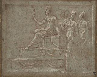 Girolamo Mazzola Bedoli - Figure Masculine Sur Un Char Triomphal Suivi De Deux Femmes