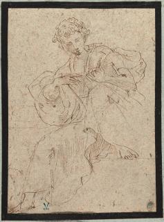 Girolamo Mazzola Bedoli - Recto: Studie eines lesenden Mannes – Verso: Figurenstudien