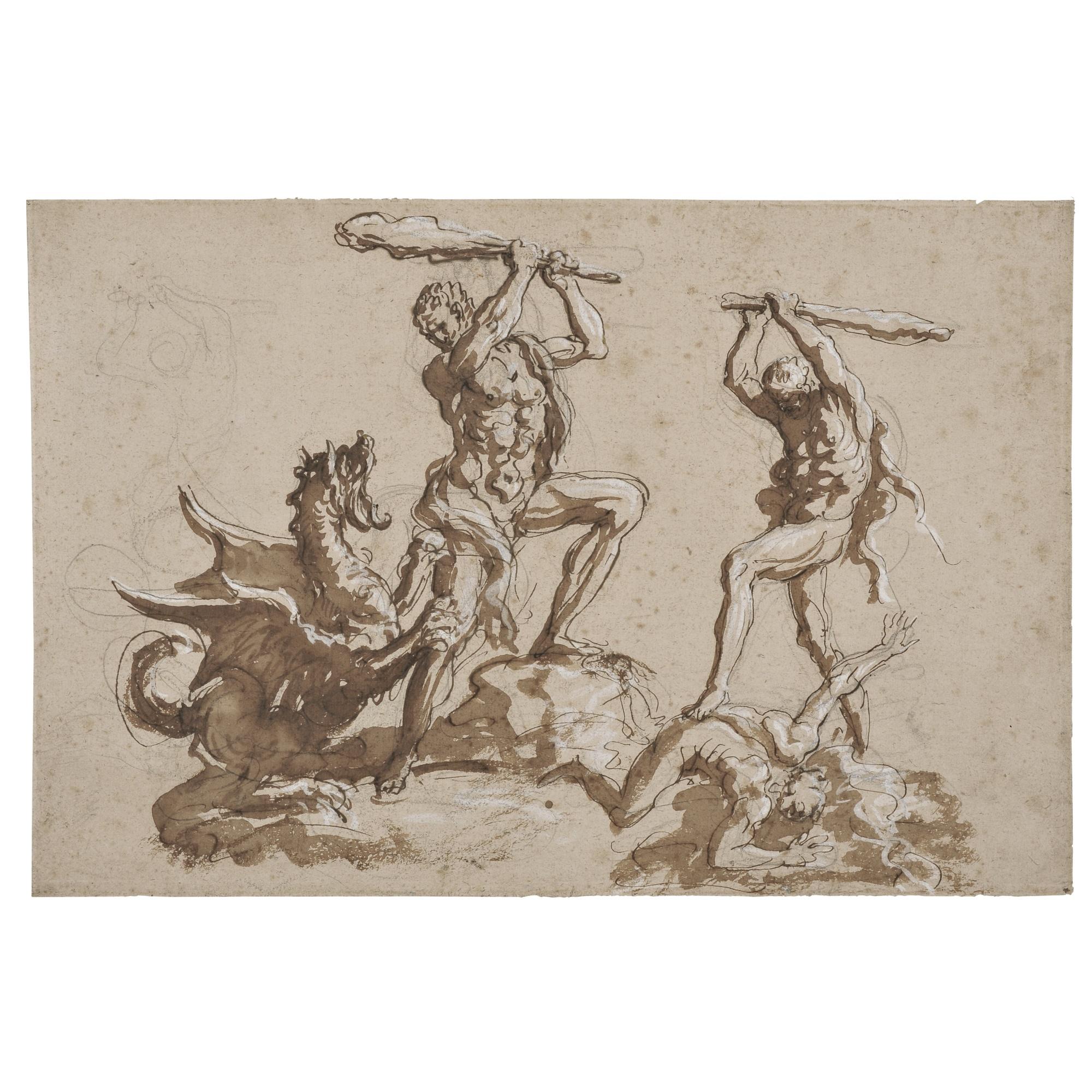 Girolamo Troppa - Hercules Fighting A Dragon, With Another Study Of Hercules Slaying Cacus