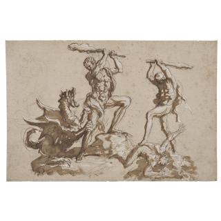 Girolamo Troppa - Hercules Fighting A Dragon, With Another Study Of Hercules Slaying Cacus
