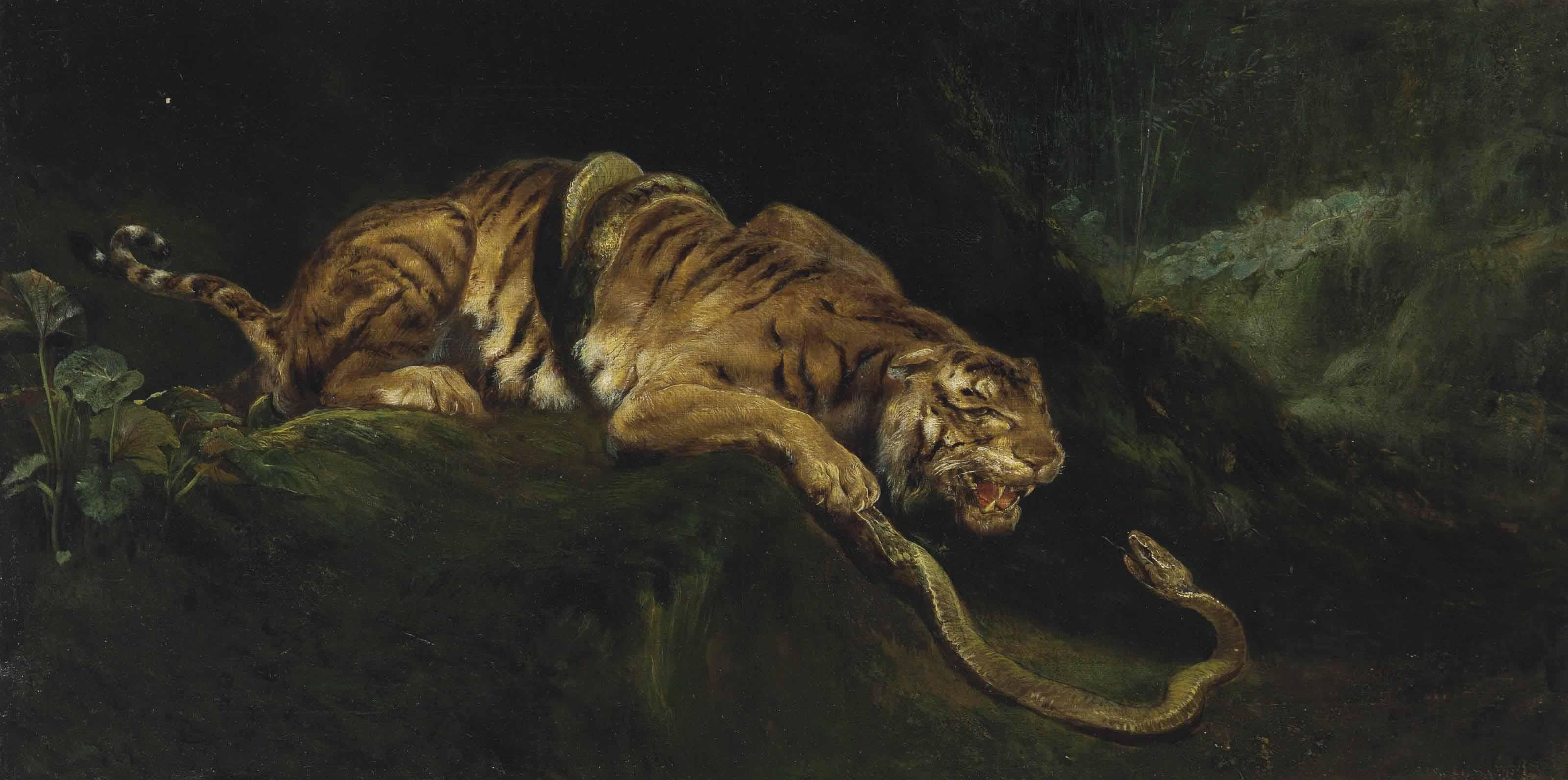 Giulio Aristide Sartorio - A Tiger Struggling with a Snake