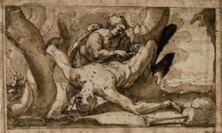 Giulio Benso - Apollo and Marsyas (recto); A man lying on his back (verso)