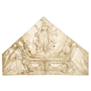 Giulio Benso - The Assumption Of The Virgin, With Two Bishops And Other Figures