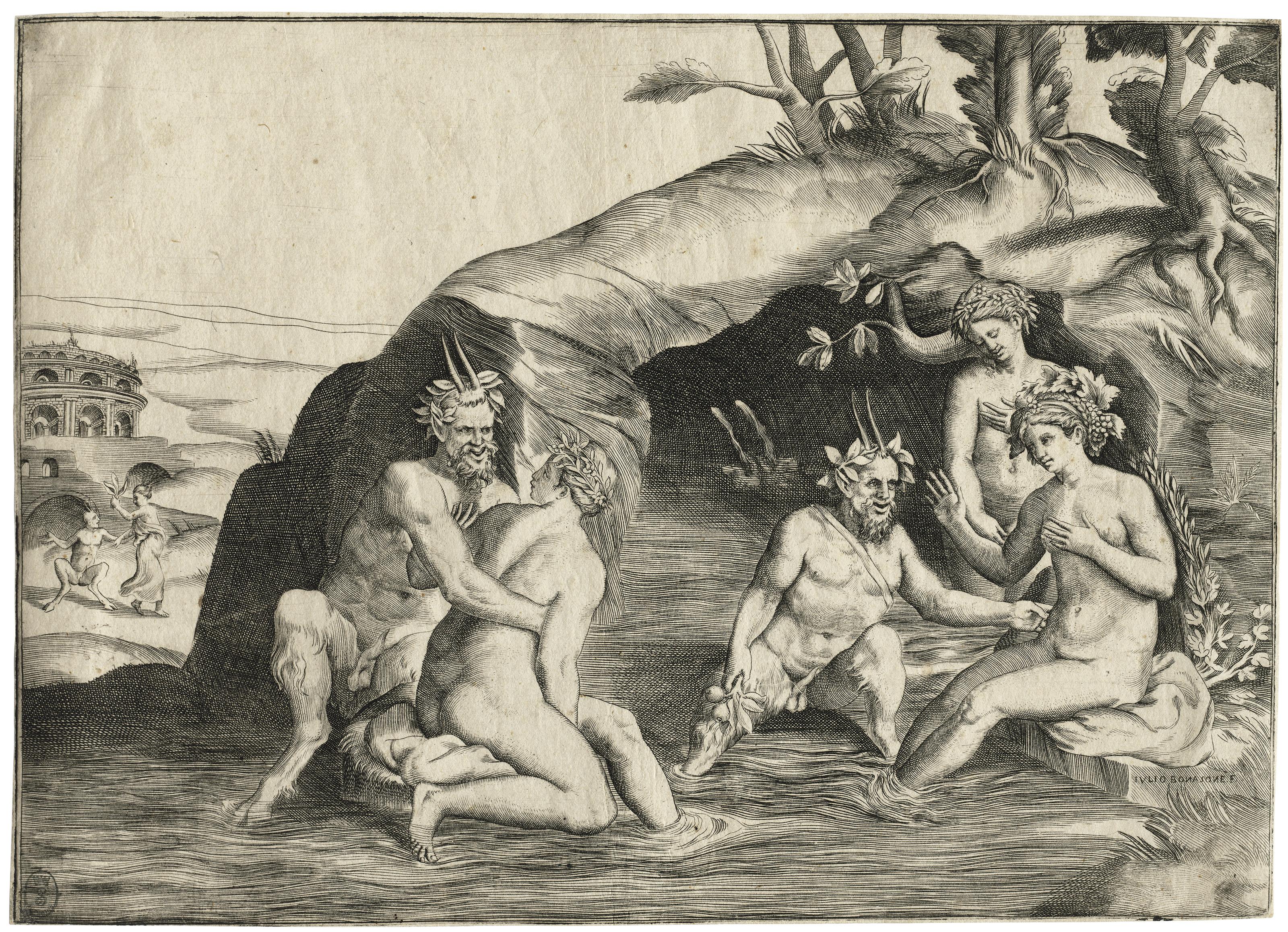Giulio Bonasone - Nymphs and Satyrs bathing