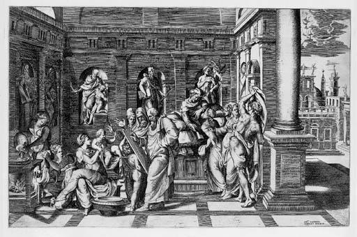 Giulio Bonasone - The Birth Of Saint John The Baptist, After J. De Conte (?) (B., Archer 76; Massari 71)