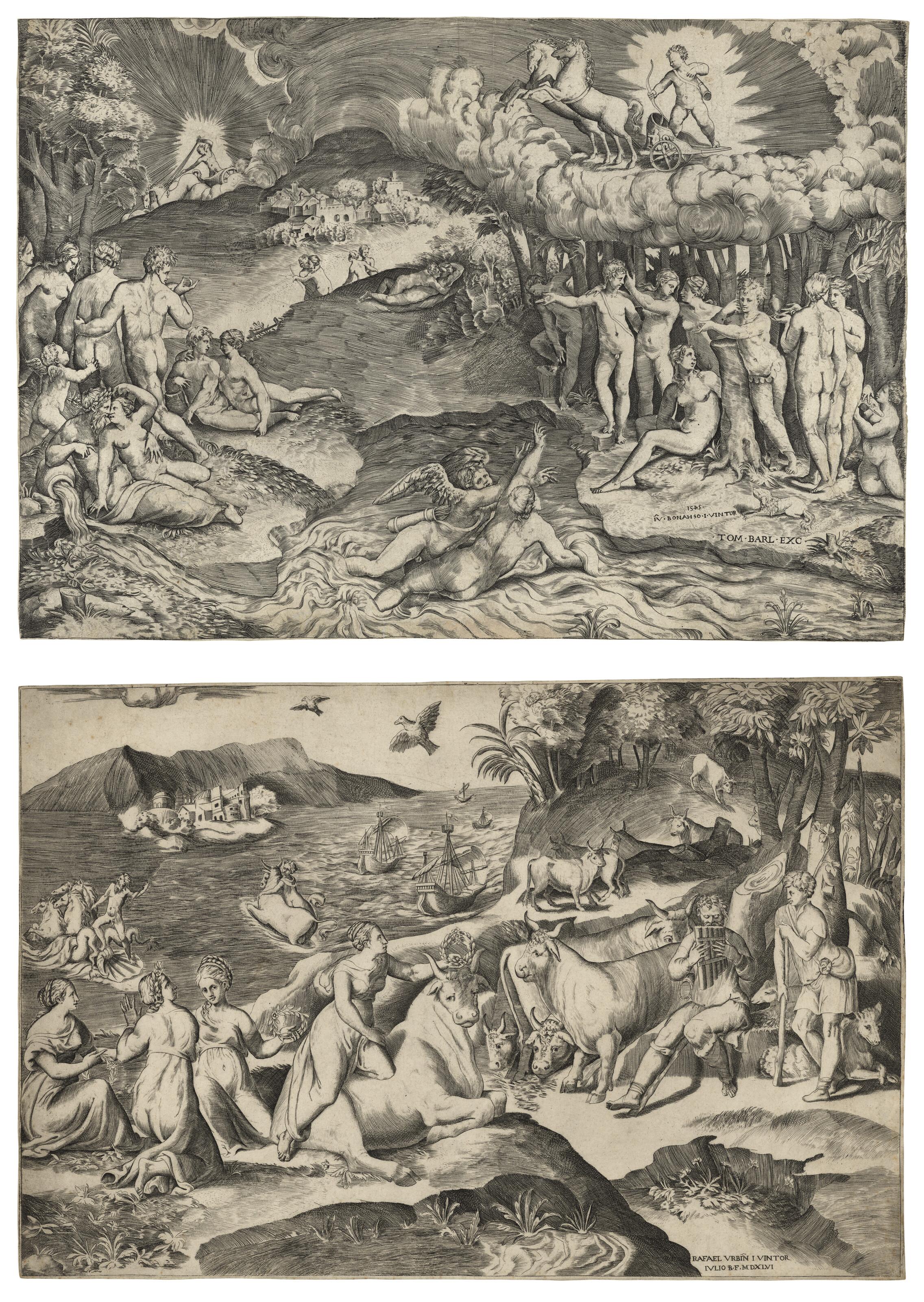 Giulio Bonasone - Two Engravings of Mythological Scenes