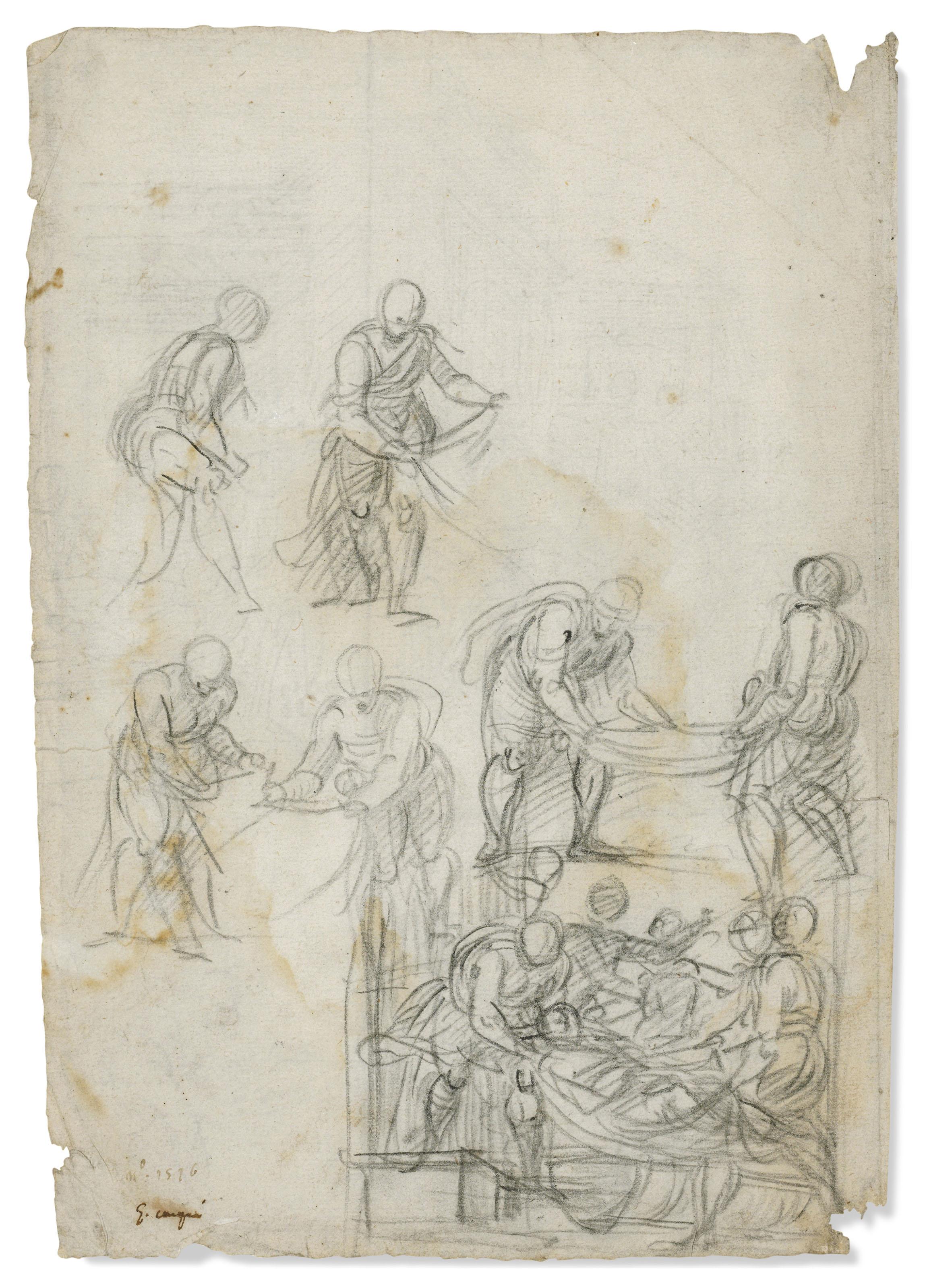 Giulio Campi - Studies for an Entombment (recto and verso)