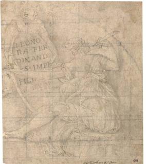 Giulio Campi - Une Sibylle Tenant Une Plume Devant Une Plaque Portée Par Un Ange