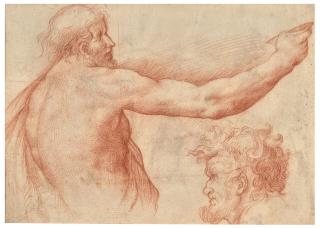 Giulio Cesare Procaccini - Étude D\'Homme Nu En Buste Et D\'Une Tête Barbue