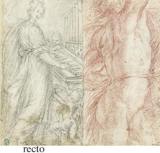 Giulio Cesare Procaccini - Saint Cecilia and a male nude (recto), Studies of male nudes (verso)