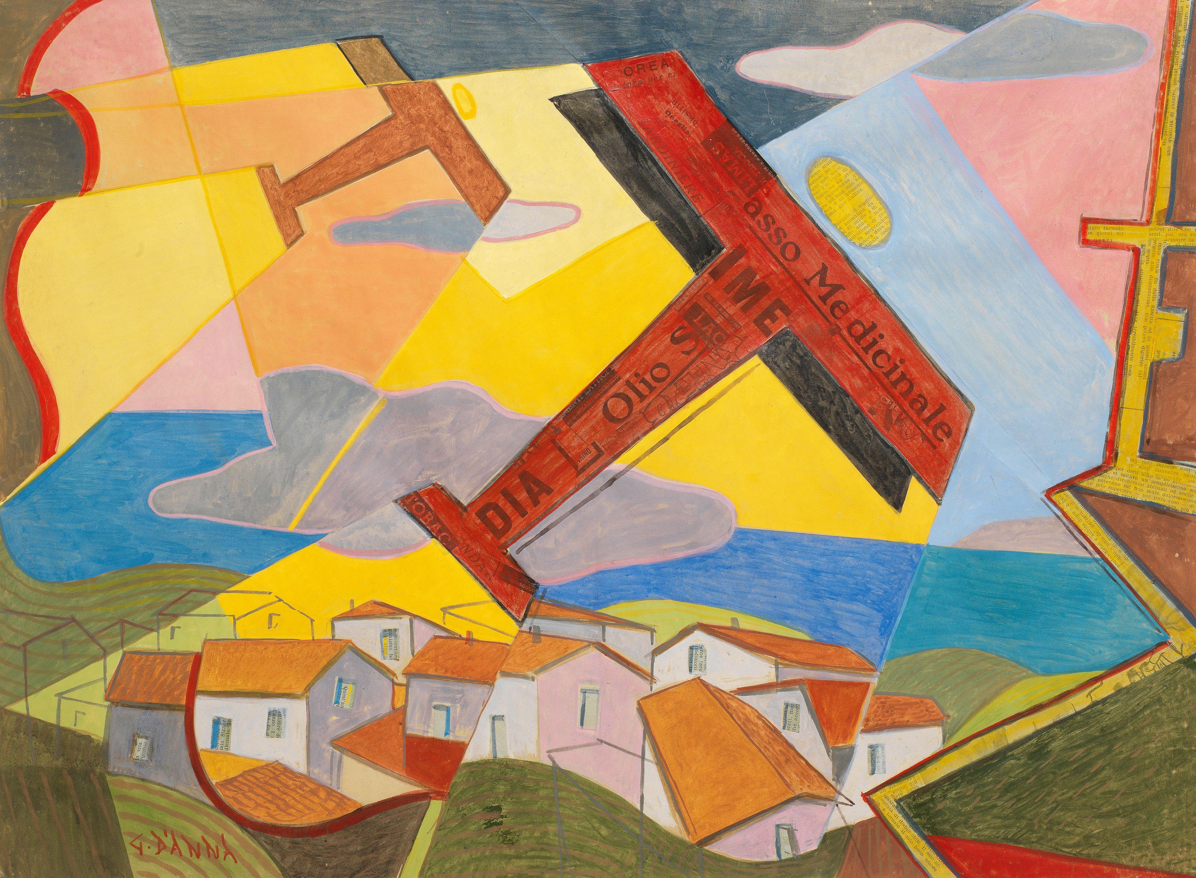 Giulio d\'Anna - Aerei Caproni in volo + paesaggio