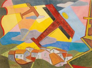 Giulio d\'Anna - Aerei Caproni in volo + paesaggio