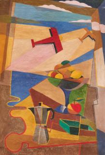 Giulio D\'Anna - Finestra con natura morta ed aerei caproni