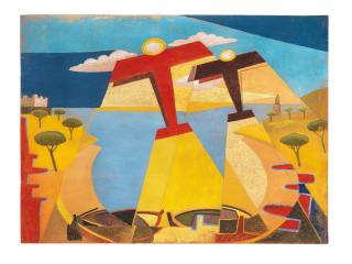 Giulio D\'Anna - Paesaggio simultaneo + aerei Caproni, circa 1929 - 1930