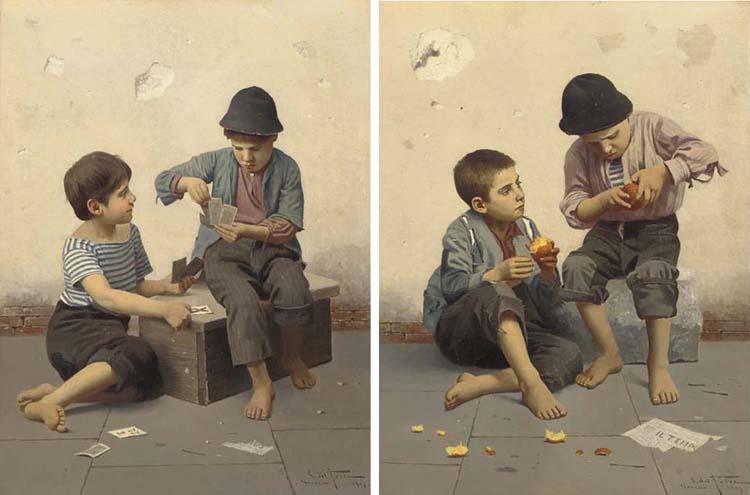 Giulio Del Torre - Boys peeling oranges; and Boys playing cards