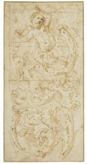 Giulio Pippi, Called Giulio Romano - Design for a frieze with a putto and acanthus leaves