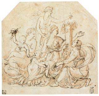 Giulio Pippi - An Allegory of Abundance in a drawn circle