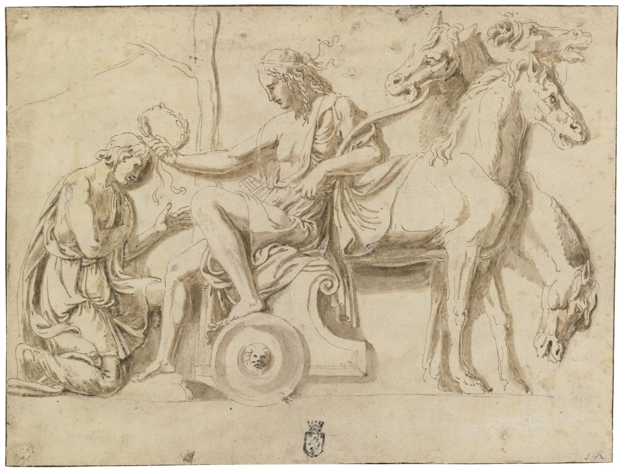 Giulio Pippi - Apollo Seated In A Chariot Crowning A Supplicant