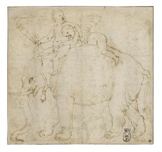 Giulio Romano - Two Putti on the Back of an Elephant, Study for a Stucco Medallion in the West Lunette on the Vault of the Camera delle Aquile, Palazzo Te