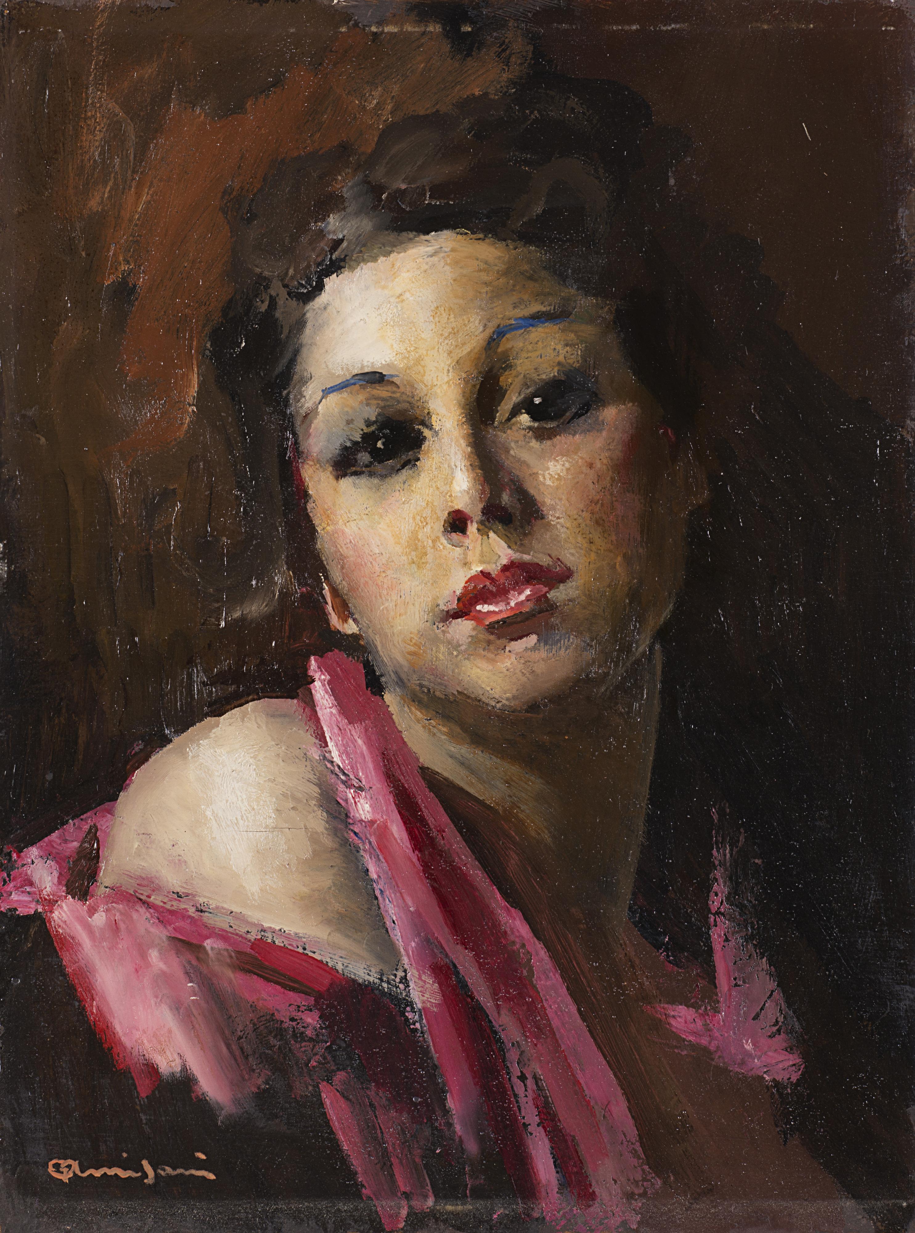 Giuseppe Amisani - Ritratto di fanciulla con camicetta rosa