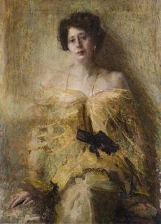 Giuseppe Amisani - Ritratto di signora in abito giallo