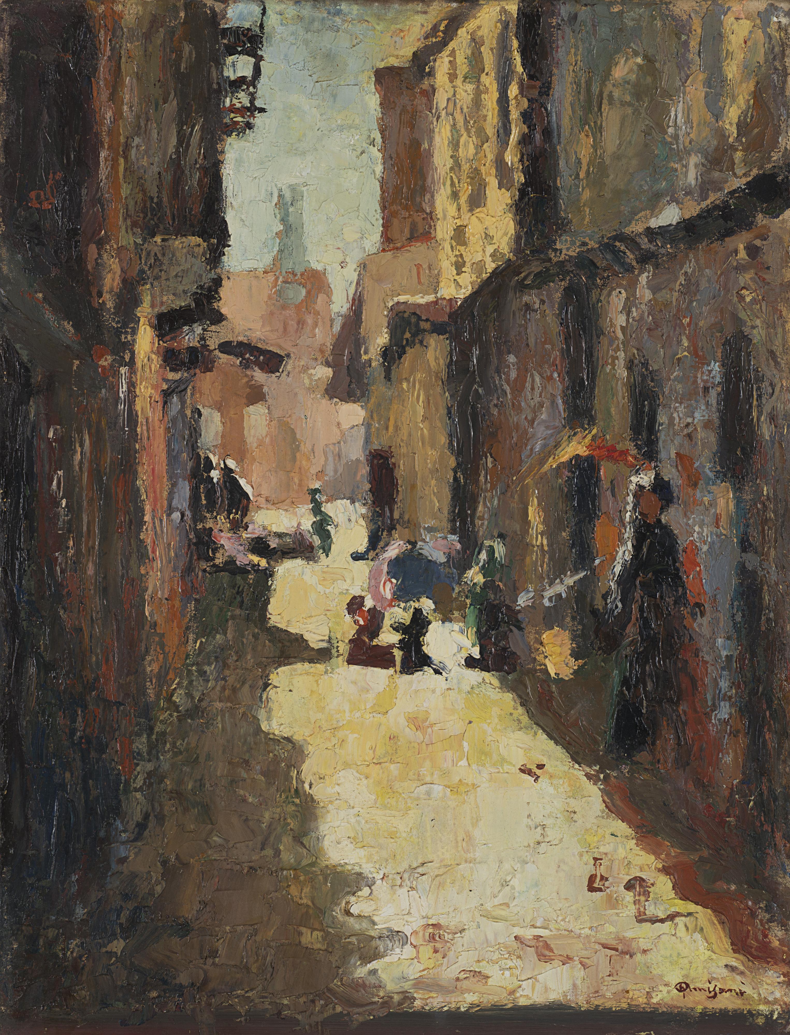 Giuseppe Amisani - Scorcio di paese con figure