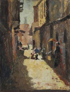 Giuseppe Amisani - Scorcio di paese con figure