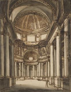 Giuseppe Barberi - The interior of a church with a coffered dome