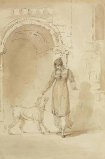 Giuseppe Bernardino Bison - A Woman And A Dog In Front Of An Archway