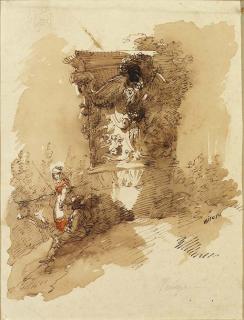 Giuseppe Bernardino Bison - A woman with a cow and a seated man by a capital